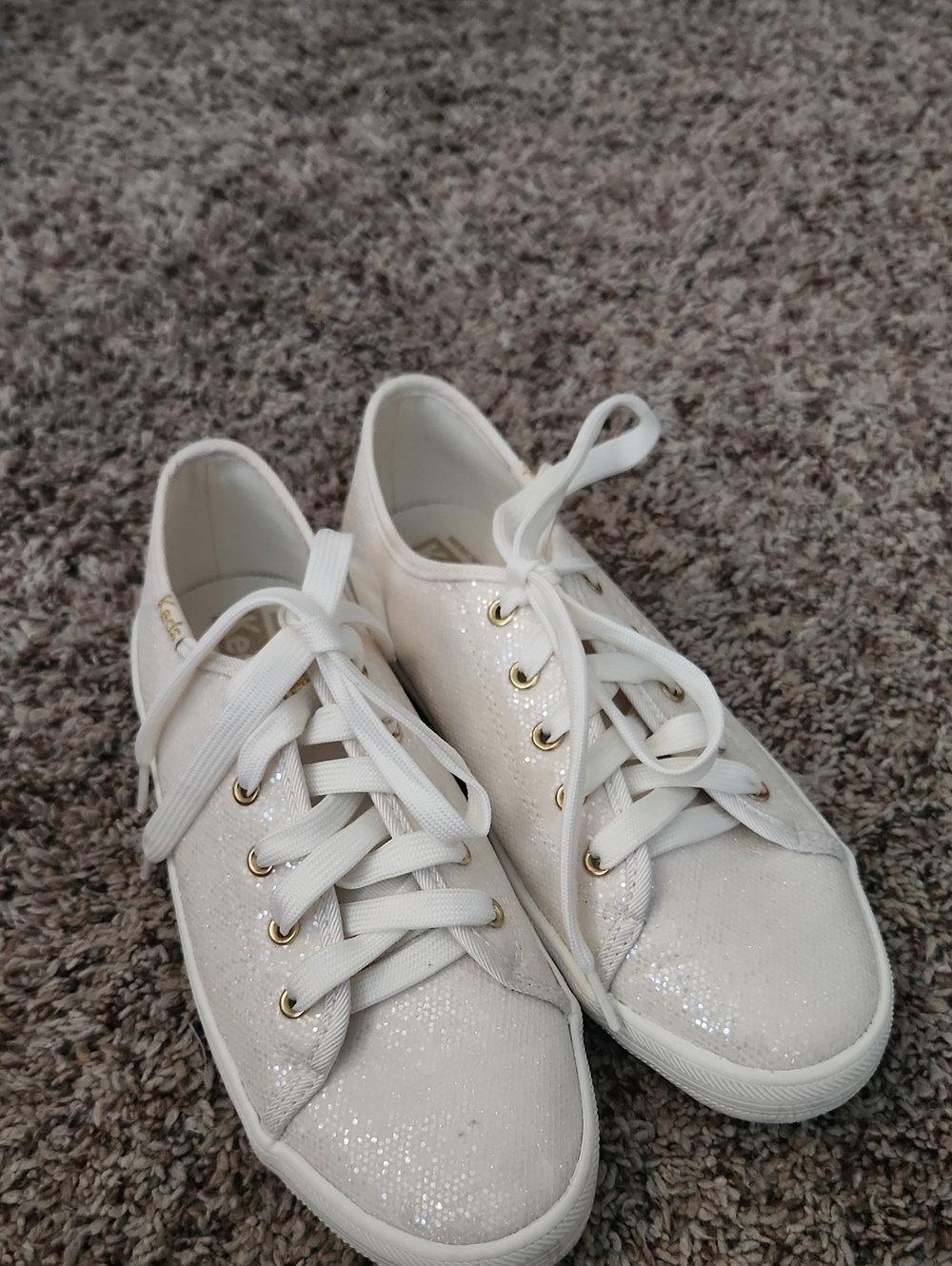 Girl's White Glitter Keds